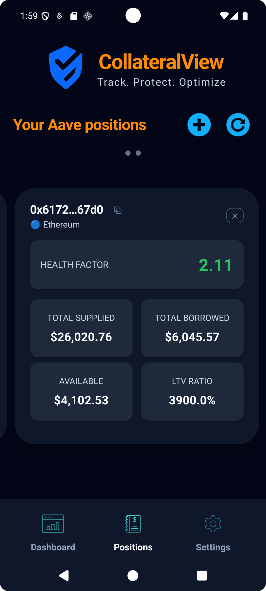Position Analytics - Ethereum network view